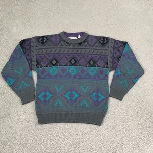 VTG Explosive Saturdays Styling Sweater Women M  Geometric Knit 90s Pullover